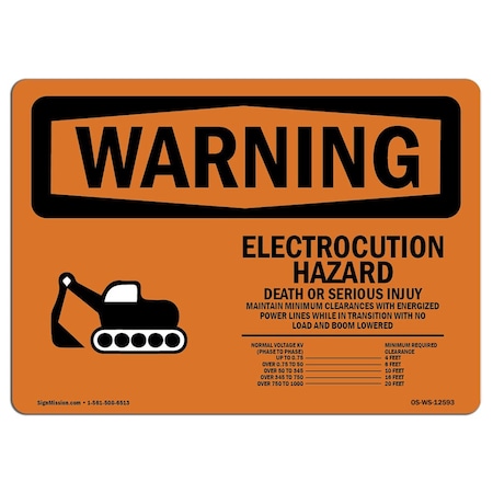 Signmission OSHA Warning Sign, 10" Height, 14" Width, Electrocution Hazard Crane, Landscape, WS-D-1014-L-12593 OS-WS-D-1014-L-12593